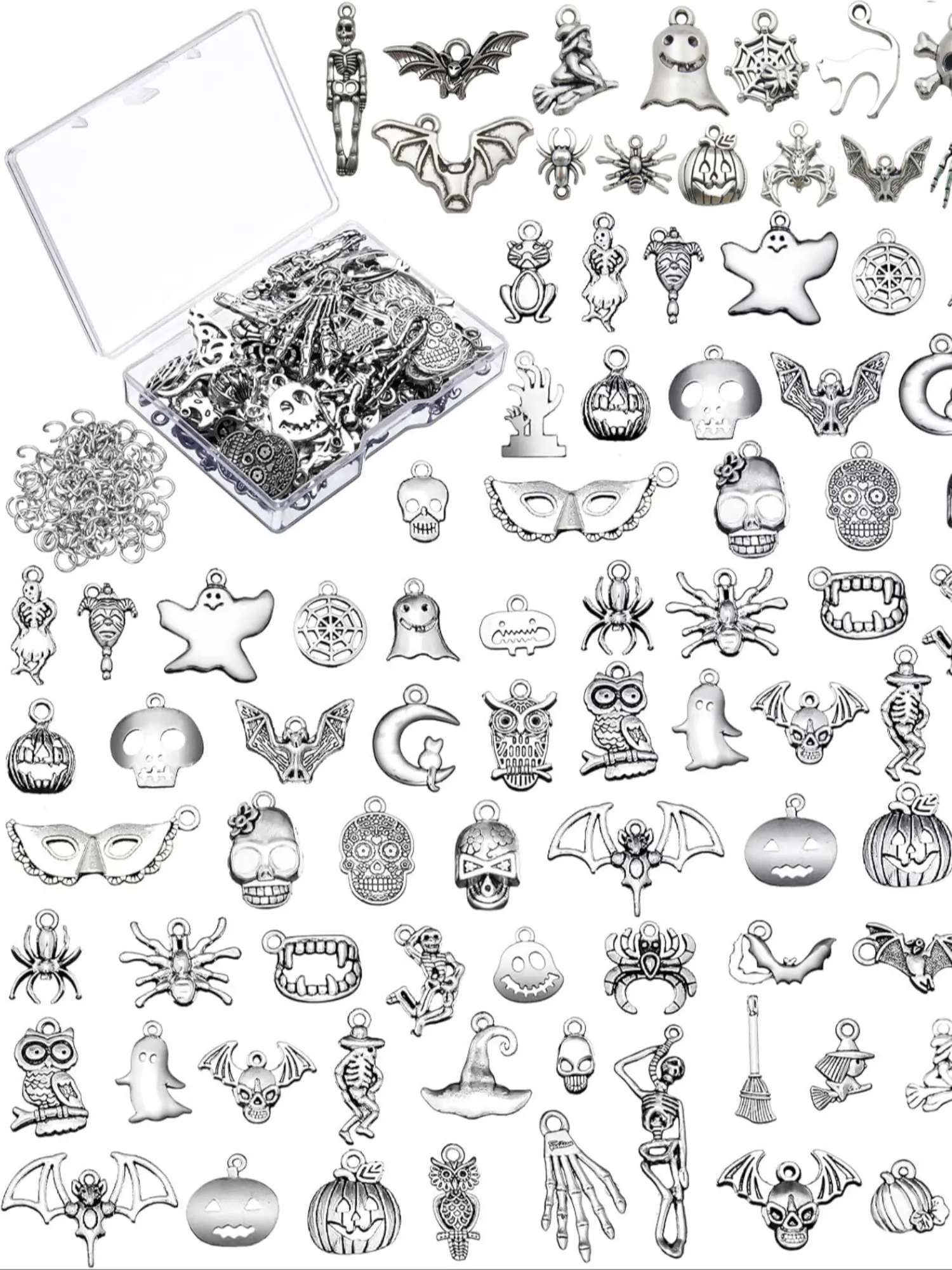 Halloween Jewelry Making Kit, Fashionable Charms, 80 Pendants & 160 Jump Rings, DIY Beading Accessories, Beading Supplies, DIY Necklaces Bracelets Accessories, Perfect Halloween Gifts