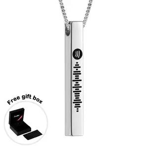 Scannable Spotify Code 3D Necklace Stainless Engraved Vertical Bar Necklace DIY Memorial Gifts for Her
