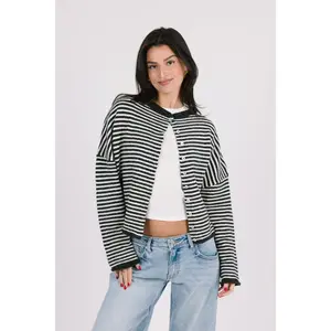 Phoebe Cardigan in Charcoal/White Stripe
