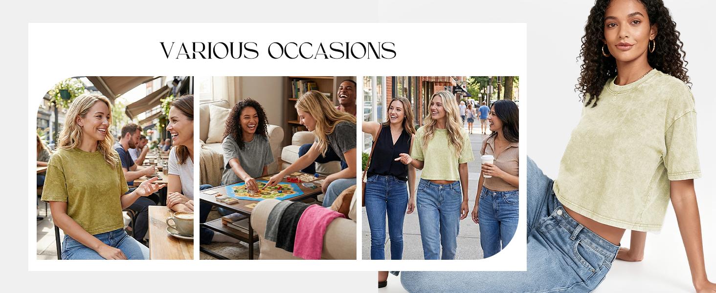 Yimoon Cropped T Shirts for Women Short Sleeve Acid Wash Cotton Tops Vintage Oversized Casual Basic Tee Shirts Lightweight