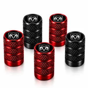 5Pcs Tire Valve Stem Caps with Ram Logo, Waterproof Heavy Duty Leakproof Corrosion Resistant Wheel Air Valve Dust Covers, Easy Install Fit for 1500 2500 3500 Classic Rebel TRX Longhorn Limited Pickup Truck Exterior Decoration Accessories