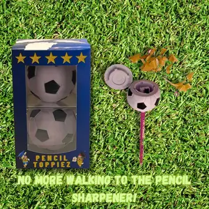 Pencil Toppiez! Premium Quality Soccer ball Multipurpose Pencil Topper - Eraser | Pencil Sharpener | Shavings Storage | Foam Stress Relieving Fidget Ball for Kids, Teens, & Adults (pack of 2)