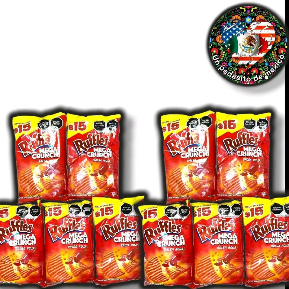 10 Pack Sabritas Ruffles Mega Crunch Sabor Salsa Roja