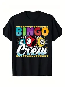 Men's Bingo Crew Graphic T-Shirt 100% Cotton Loose Fit Casual Tee with Vibrant Bingo Ball & Number 15 Design - Gaming Event Apparel, Team Spirit Bold Graphic TeeHot selling items, Gift, Fashionable, Unisex, Vintage, Soft, Breathable, Casual - Crew Neck, R