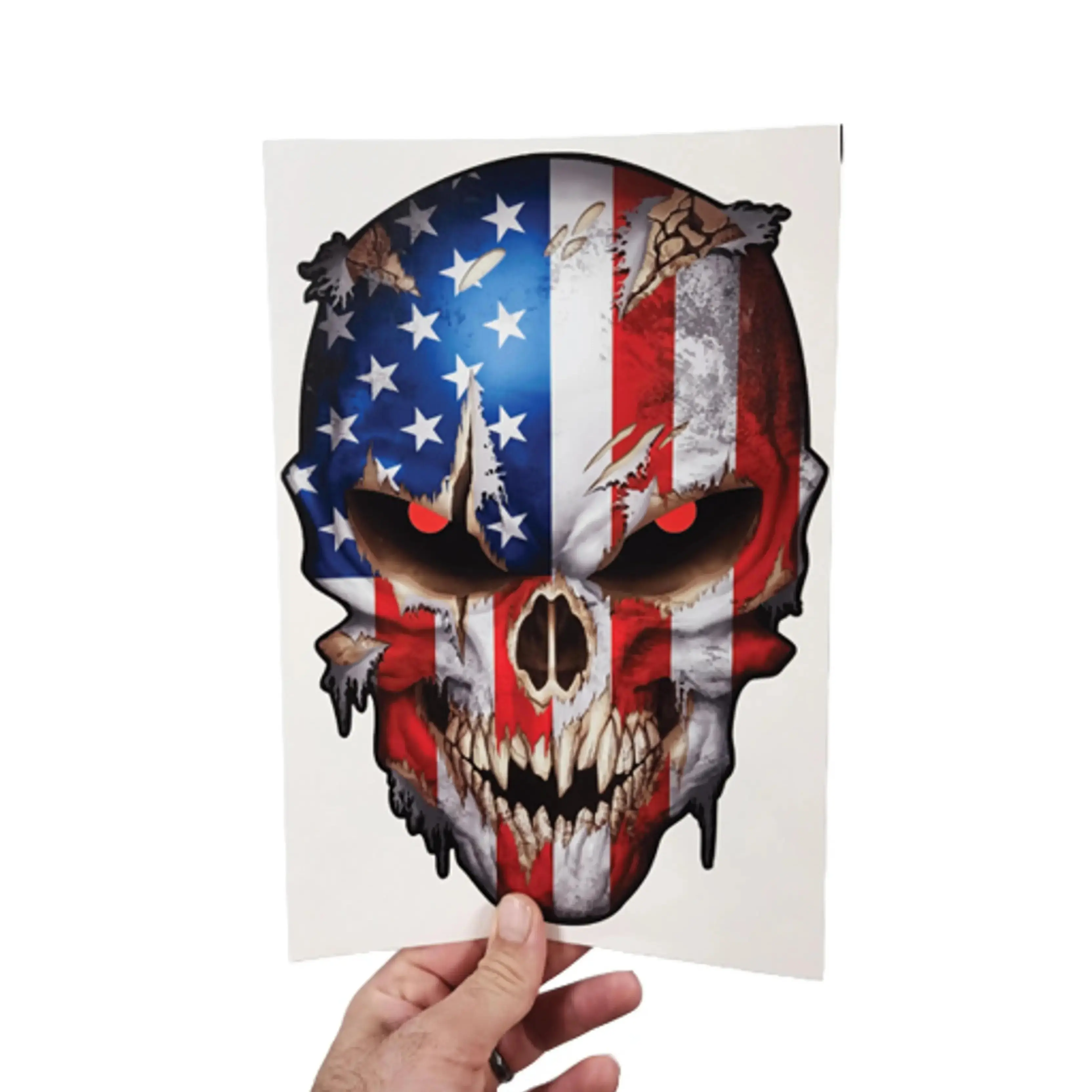 5-inch-tall Skull Decal – Premium Skull Stickers for Trucks and Cars – American Flag Stickers with Red Reflective Eyes Skull – Cool and Unique Skull Stickers and Decals with Military Graphic