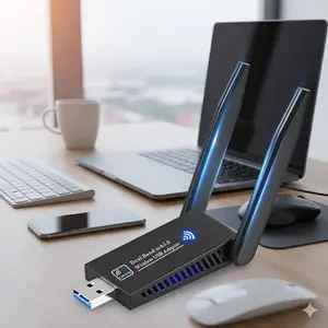 Dual antenna AC1300 WiFi Adapter, Dual Band 5GHz/2.4GHz UsB 3.0 for PC desktop Laptop, Windows 11/10/8/7 Support, High-Speed Wireless Internet Network Card