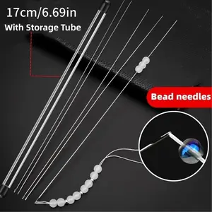 Bead Needles with Side Openings for Easy Threading, Suitable for Handicraft and DIY Bead Making with Storage Tube