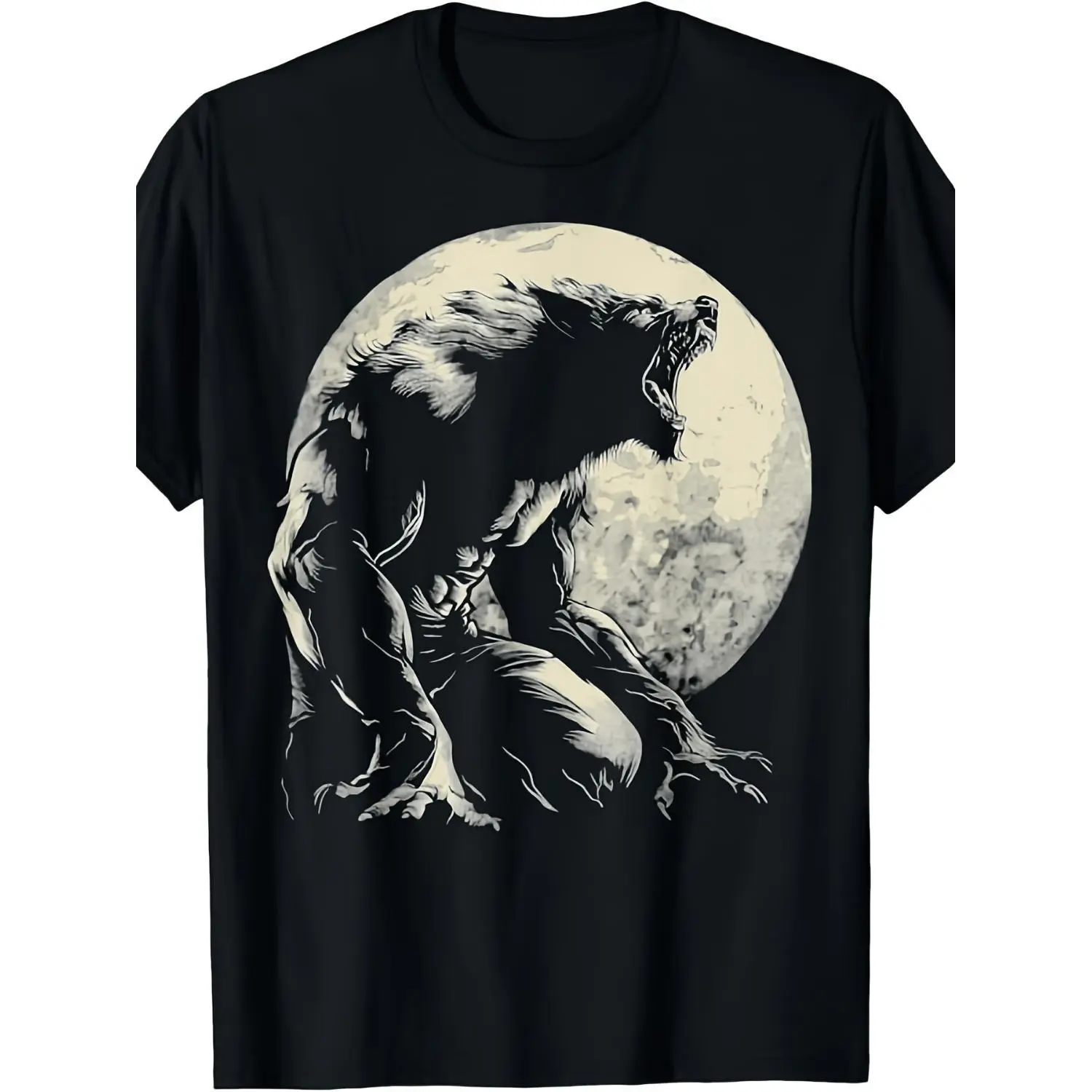 Women's 180G Lightweight Cotton T-Shirt, Crew Neck Shortsleeve, Vintage Howling Wolf Full Moon Werewolf Graphic, Streetwear, All-Season Casual Wear, Multiple Sizes, Top, Tshirt, Round Neck