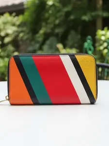 Pre-owned Loewe Leather Small Leather Goods Color Block Zip Wallet