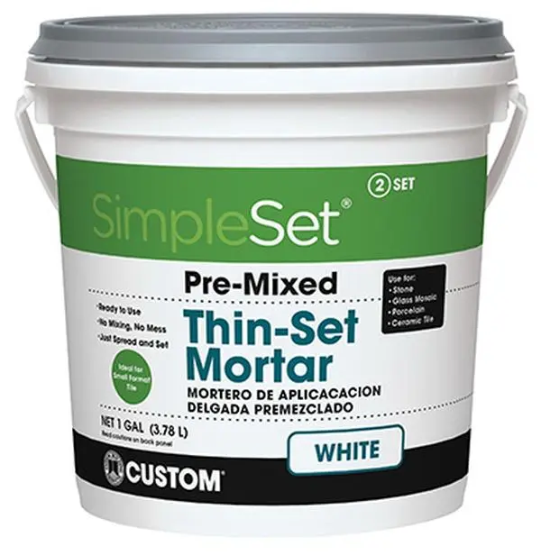 212 MAIN STTSW1-2 Pre-Mixed Thin Set Mortar, 1 Gal White Mold-Resistant Building Supply, No-Mix No Mess, Quickly & Easily Spreads, Bonds Porcelain, Stone, Marble, Granite & Ceramic Tiles for Interior Flooring Installations