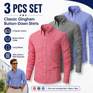 Men's 3 Pack Gingham Button Down Shirts, Long Sleeve Casual Dress Shirts, Cotton Blend Plaid Shirts for Work, Office, Daily Wear，tiktok shop deals