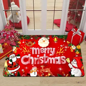 Christmas Themed Bath Mat, 1 Count Colorful Non-slip Soft Floor Mat, Decorative Carpet for Home Living Room Bedroom Hotel Dormitory