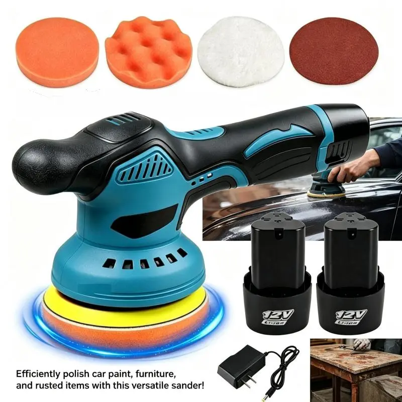 Portable Wireless Orbital Automotive Car Polisher Tool - Eccentric Vibration System, Multifunctional Hand Power Tool for Car Detailing Products, Even Polishing, Paint Scratch Repair, Motorcycle Use