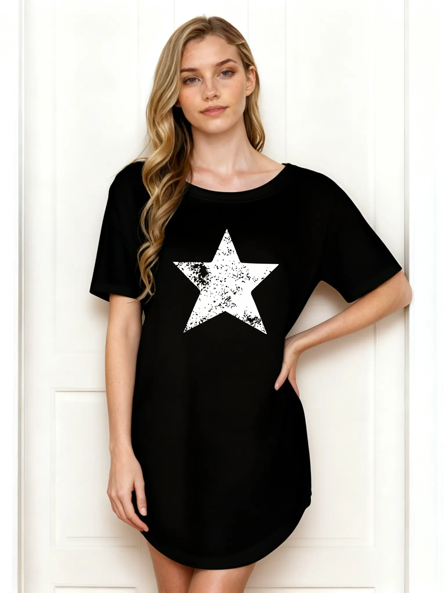Women's Casual White Star Print Dress - Summer Style, Sexy Loose Fit, Comfortable Design