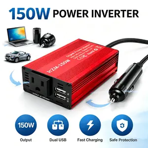 RROETXI 150W Red Car Power Inverter - 12V DC to 110V AC Converter, Vehicle Adapter with 3.1A Dual USB-A, 20W PD3.0 QC3.0 Type-C Ports for Super Fast Charging of Laptops, Phones (Cars, Vehicle Accessories, Auto Parts Accessories), Car Accessories