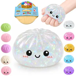 Glitter Dumpling Squishy with Steamer Box, 2026 Soft Sensory Fidget Steamed Bun Squeeze Tool for Adult Stress & Anxiety Relief, for Home Office Party