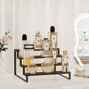 Wooden Display Riser Stand, Tiered Perfume and Cologne Organizer Stand, 4 Tier Spice Rack Organizer, Rustic Display Shelf for Candles (4 Tier)