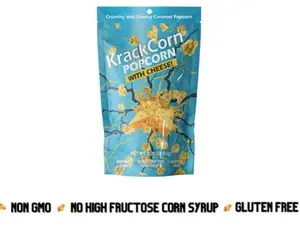 KrackCorn With Cheese Popcorn! Family Owned. Cheddar and Caramel Popcorn for Movie Night, Family Game Night. Gluten Free Snacks. Non GMO. 3.25oz, Pack One. #19