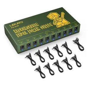 LEKATO Built-in 10000mAh Rechargeable Battery Guitar Pedal Power Supply, 10 Isolated DC Outputs, 9V 300mA, 100mA Effect Pedal Boards Power Supply, 5V/1A USB Port, Short Circuit Protection, PS-01R
