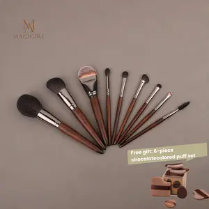 9-Piece Premium Wool Makeup Brushes (High-Quality) | Precise Powder Application + Free 6-Piece Elegant Reusable Powder Puffs – Free Portable Reusable Powder Brush, Double Sided Eyeshadow Applicator | Professional Set with Sponges