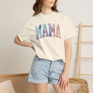MAMA faux quilt stitch letters T-Shirt