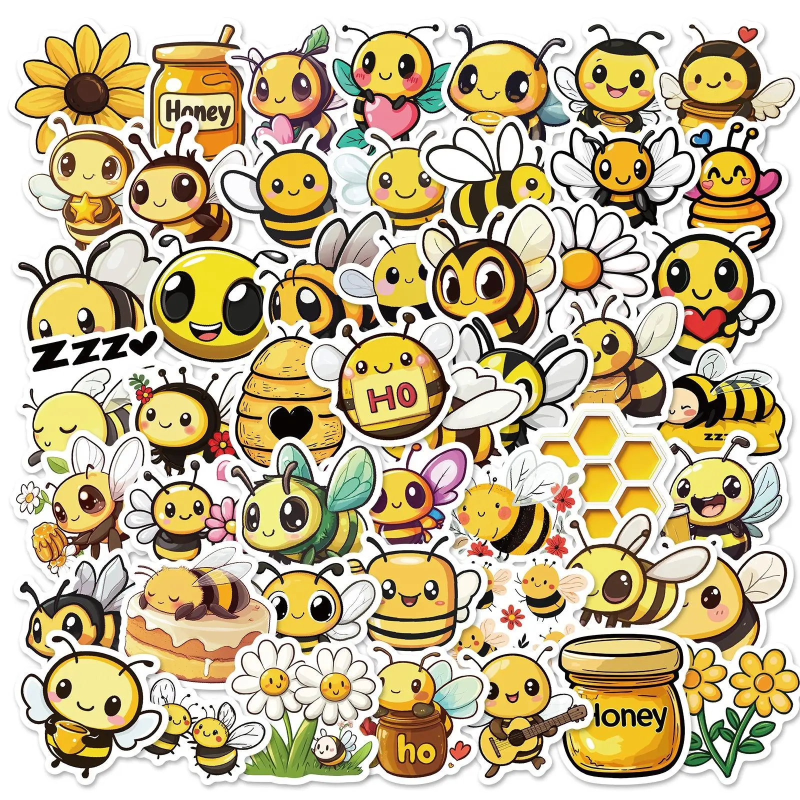 Cute Cartoon Bee Sticker, Self Adhesive Decorative Stickers, DIY Decals for Water Bottle, Laptop, Phone Case, Scrapbooking, Journal Making