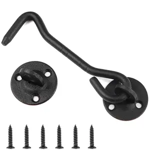 Raswik 4" Privacy Hook and Eye Latch, Easy-Lock Door Hardware for Sliding Barn Doors, Black