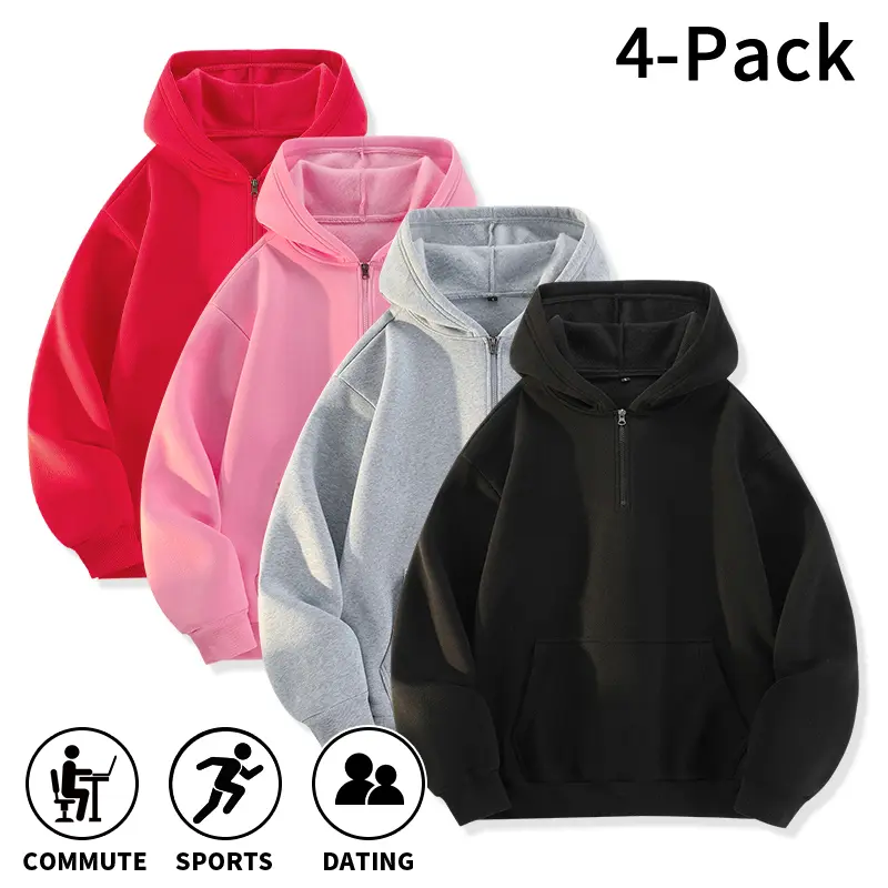 4-pack / 1-pack unisex half-zip hoodies for couples, solid-color loose casual sweatshirts ideal for couple outfits, dates, trips, and everyday wear