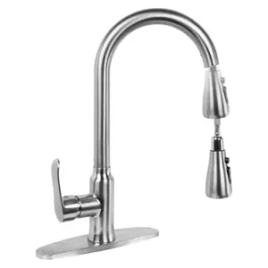 Brushed Nickel Kitchen Faucet with Pull-Down Sprayer - Single Handle Stainless Steel Sink Faucet with Deck Plate for RVs and Home Kitchens