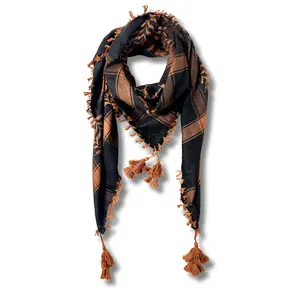 Dark Orange & Black Kuffiyeh – Handcrafted Palestinian Scarf with Traditional Elegance