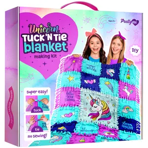 Pretty Me Unicorn Tuck-N-Tie Blanket Kit for Kids DIY No-Sew 32"x48" Fleece Quilt with Unicorn & Star Graphics Super Easy Tuck Tie