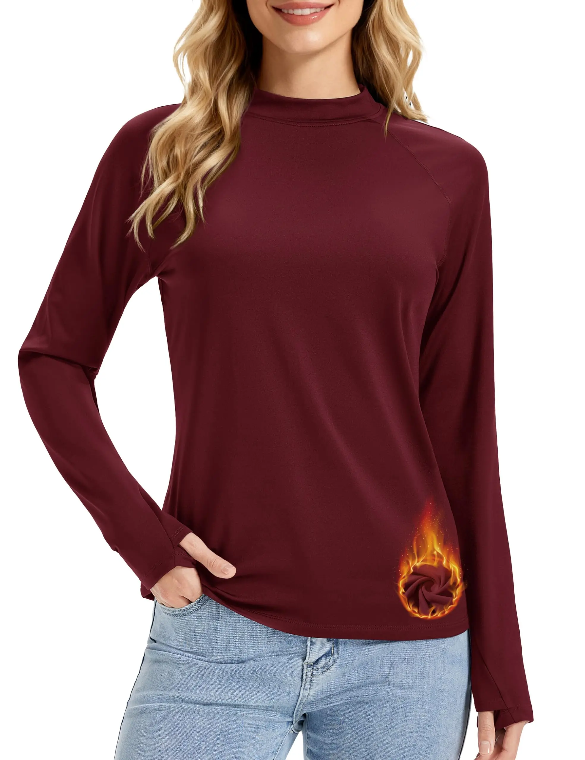 Cotrasen Women Thermal Long Sleeve Tops Mock Turtleneck Underwear Fleece Lined Shirts Warm Ski Base Layer Cold Weather
