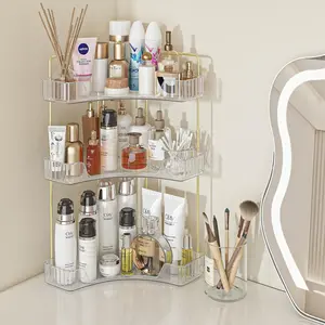 Corner Bathroom Counter Organizer 3 Tier Bathroom Countertop Organizers Shelf Makeup Organizer for Vanity Perfume Tray for Corner Storage Skincare, , Dresser, Kitchen  Rack