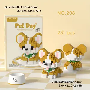 ABS Plastic Pet Mini Building Block Set (202+ Pieces) - Various Animal Designs (Corgi, Schnauzer, Husky), Vibrant Stress Relief Tool, Ideal for Collection, Winter Desktop & Bookshelf Decoration