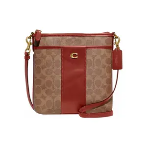 COACH Kitt 19 Zip Top Crossbody Bag for Women – Classic Coated Canvas and Premium Calfskin in Cinnamon and Brown