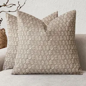 2 Pack 18x18 Inch Boho Floral Pillow Covers, Linen Textured Throw Pillow Cases, Vintage Print Cushion Covers for Living Room Sofa Couch Bedroom Decor