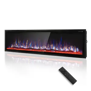 72" Electric Fireplace, Wall Mounted with Remote Control, 750W/1500W Timer, Crystal, Fake Charcoal & Firewood Bed[live]