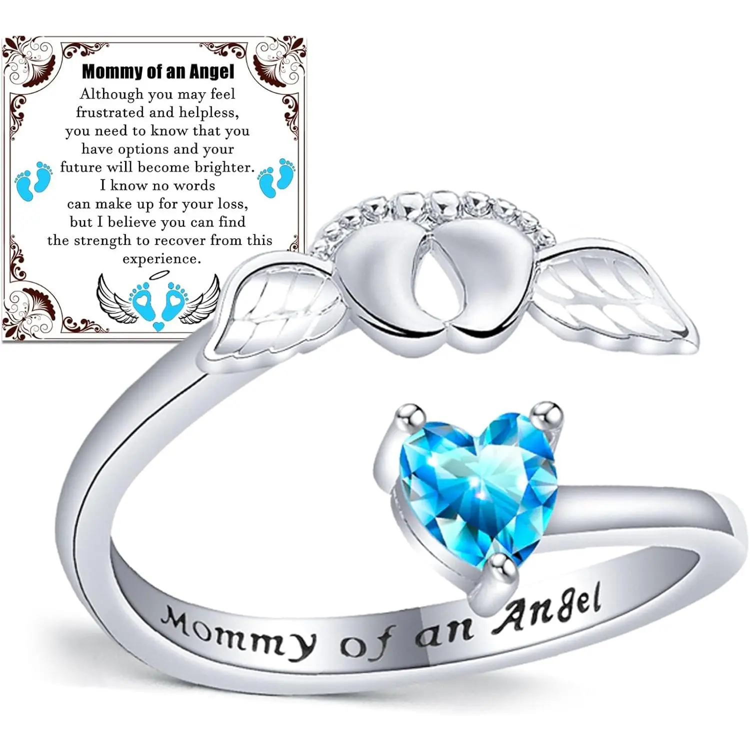 Minimal Nickel-Free Angel Memorial Charm Ring, Wing-Shaped Memorial Jewelry for Grieving Mothers (Miscarriage Gift), Wing-Shaped Rings, Angel Memorial Charm Rings