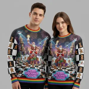 Santa on the Board – Chess Pattern Xmas Sweater