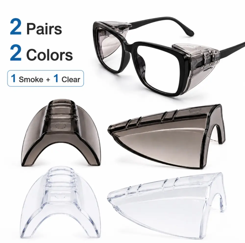 TIKA 2-Pair Universal Eyeglasses Side Shields, Flexible Slip-On Safety Guards for Small to Medium Frames
