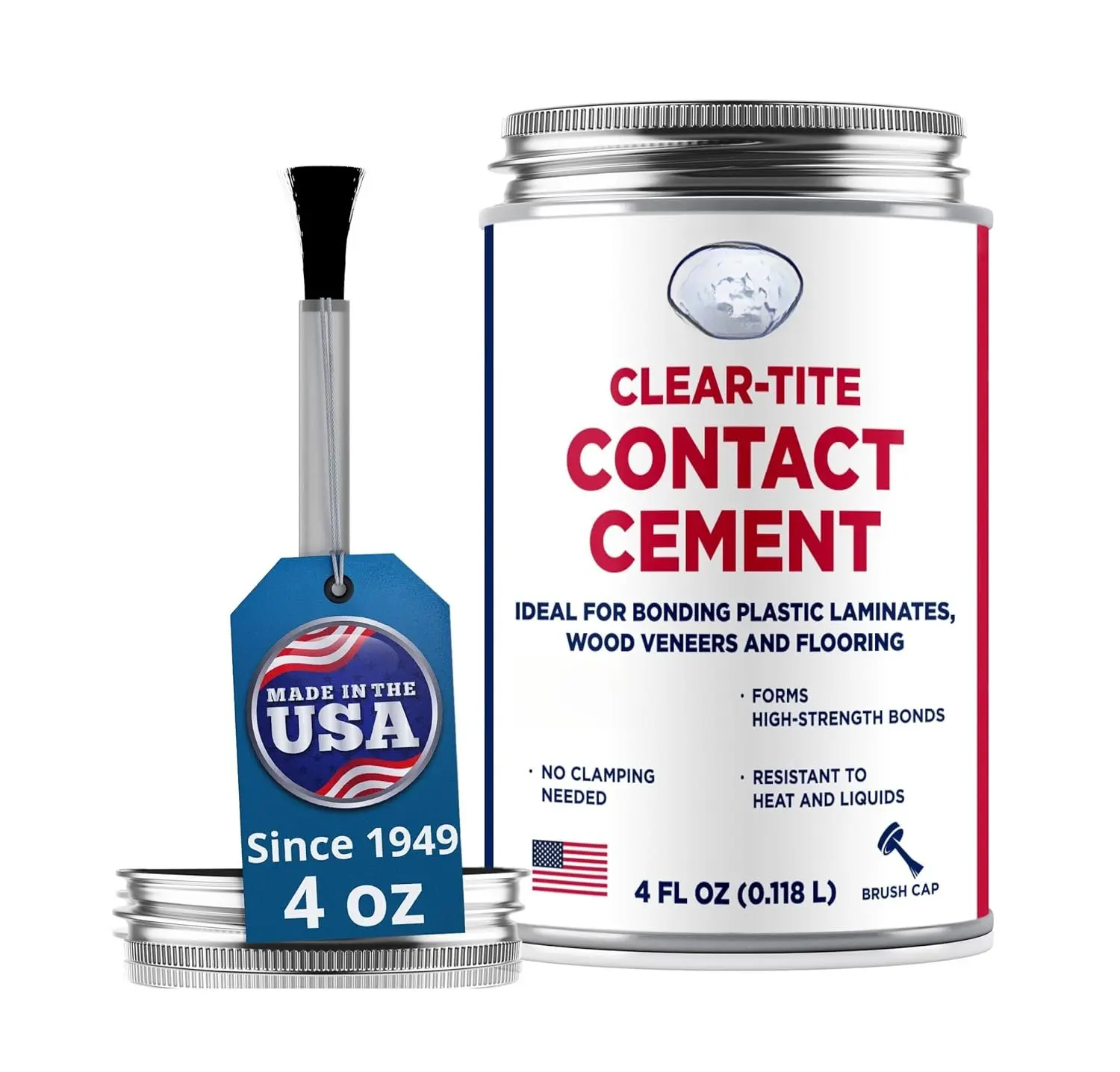 Clear-Tite Versatile Contact Cement, 4 oz. Can - Fast Bonding Glue with High-Strength Bonds, Heat & Liquid Resistant High-Temperature Adhesive for Kitchen Cabinets, Trusted by Manufacturers, Countertops