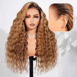 Megalook Bohemian Natural Curl Highlight Honey Blonde 13x6 Glueless Wigs  Put On Go With Drawstring Band 100% Human Hair Wig #Summervibes
