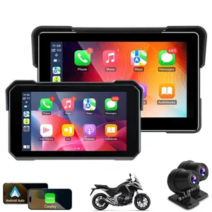 5inch Motorcycle CarPlay & Android Auto Screen, 7 inch Motorcycle DVR Wireless Carplay Screen for Moto with Dual 720P Cameras Touchscreen GPS Navigation for Motorbike, Voice Control, Bluetooth