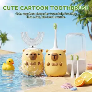 YEKLIKE Kids Electric Toothbrushes, U Shaped Ultrasonic Toothbrush,Rechargeable Kids Toothbrush with Smart Timer, Sonic Toothbrush(Yellow (Ages 2-6))