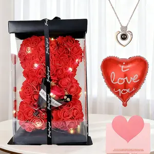 Handmade Eternal Rose Teddy Bear Gift Box, Perfect for Couples, Valentine's Day, Anniversaries, Birthdays, Halloween, Christmas