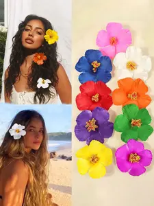 9pcs/4pcs Women's Hibiscus Flower Design Hair Clip Set, Beach Vacation Tropical Flair Bohemian PVC Hair Accessories, Elegant Summer Casual Hairpins