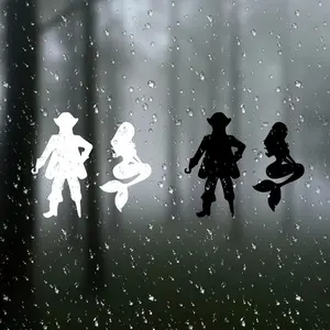 Pirate and Mermaid Bathroom Sign Vinyl Sticker, Toilet Door Decal, Car Window, Laptop, Luggage, Furniture, Bumper, Durable Adhesive Material