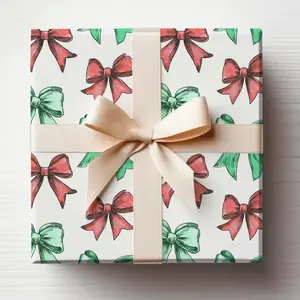 Christmas Bow Wrapping Paper Red and Green Christmas Bows Wrapping Paper Coquette Christmas Gift Wrapping Roll