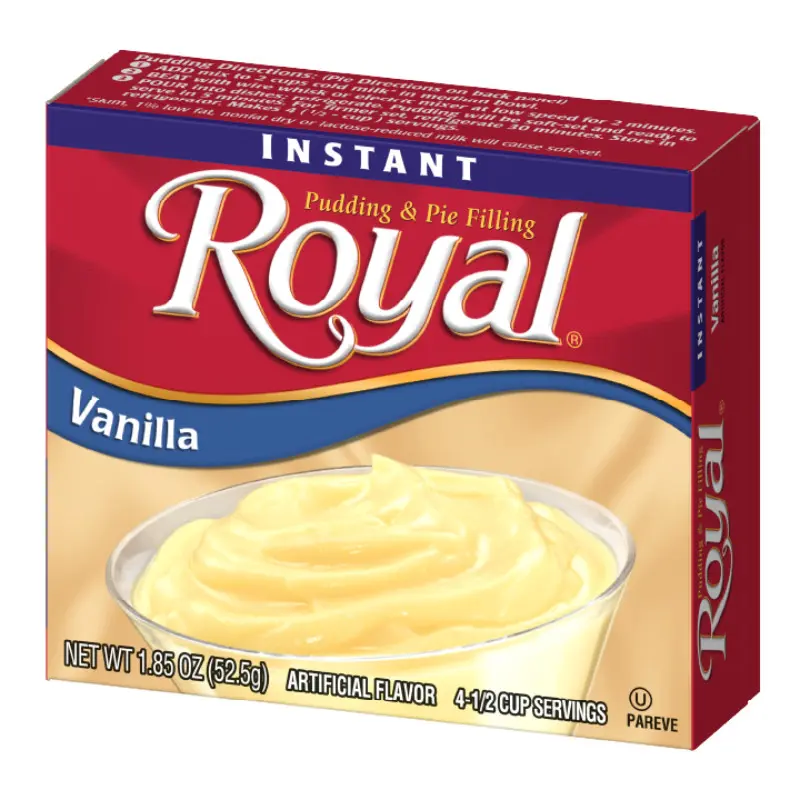 Royal Vanilla Instant Pudding & Pie Filling Mix (3-Pack, 1.85oz Each) - Sodium-Free, Fat-Free Custard Baking Ingredient with Modified Starch, Thick and Creamy Texture, Easy Preparation, Quick Desserts, Kitchen Pantry Staple