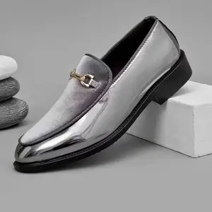Men Patent Leather Slip On Loafers Pointed Toe Color Block Lightweight Casual Shoes For Wedding Banquet Prom